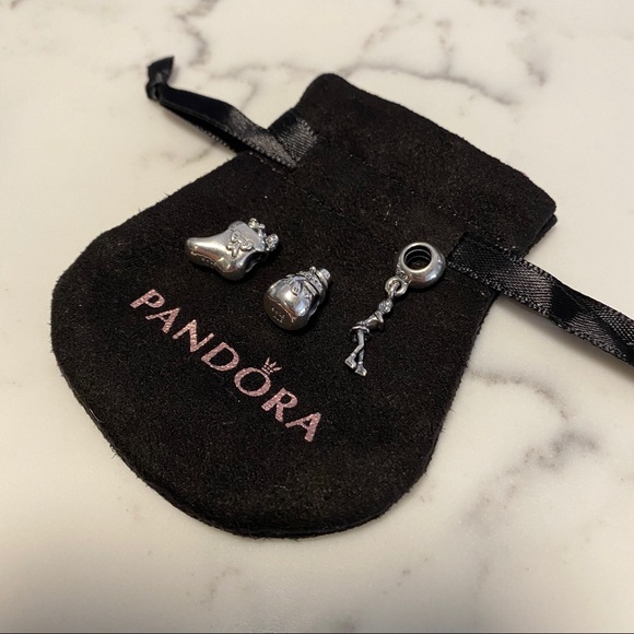 Set of 3 Brand New Pandora Silver Charms w/ Pouch - Picture 3 of 9